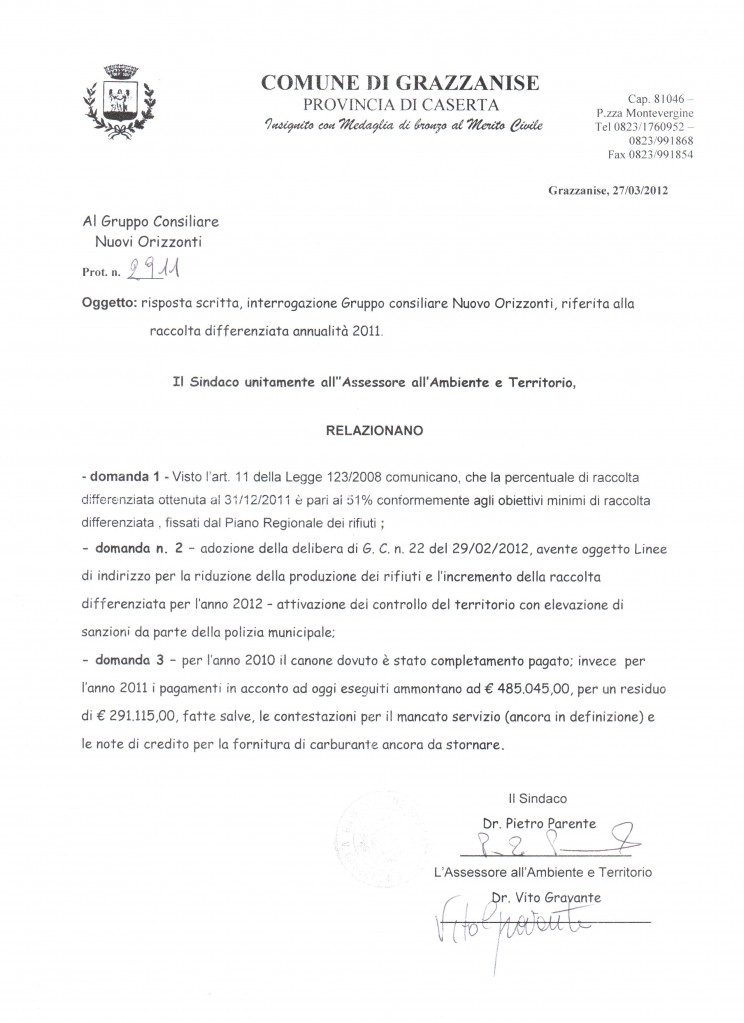 Risposta Assessore Gravante